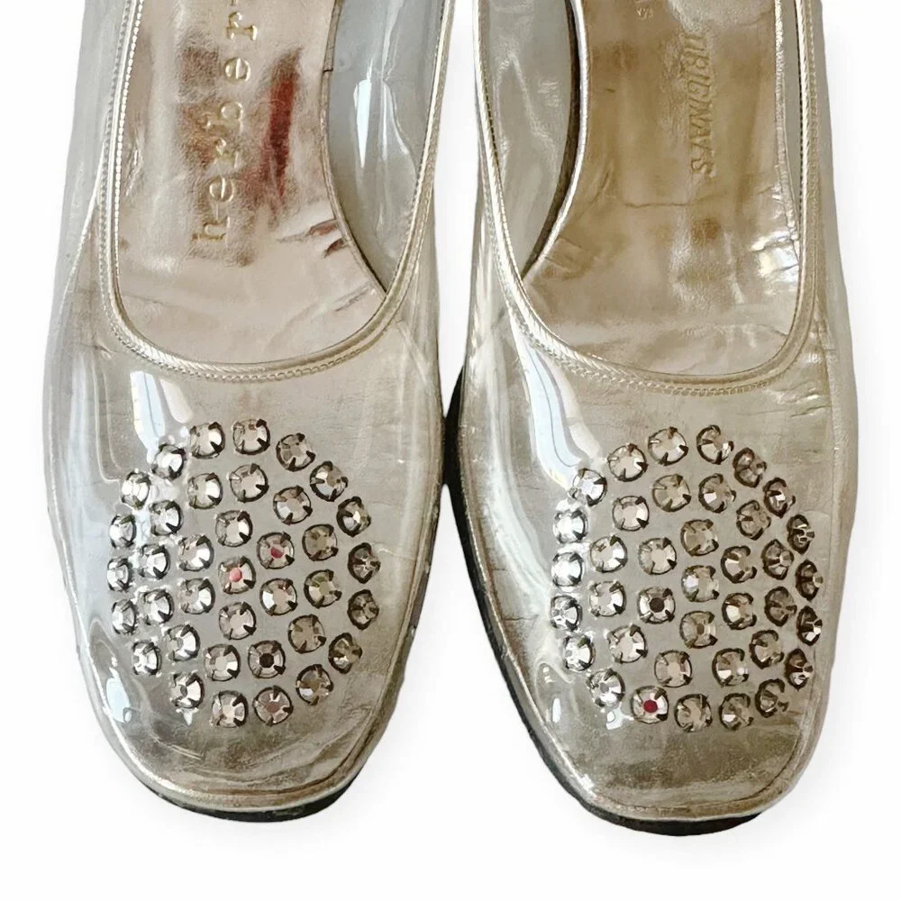 Vintage 60s Herbert Levine Clear Vinyl Lucite Heels Rhinestone Pumps Beth Levine
